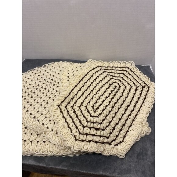 Handmade Crochet Oval Placemats Cottage Chic Shabby VTG Kitchen Linen Doilies - Picture 6 of 12